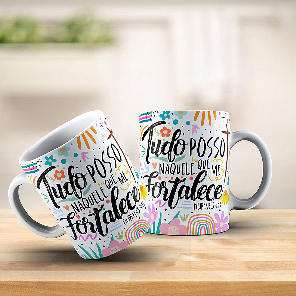 Caneca de Porcelana: Motivação Tudo Posso