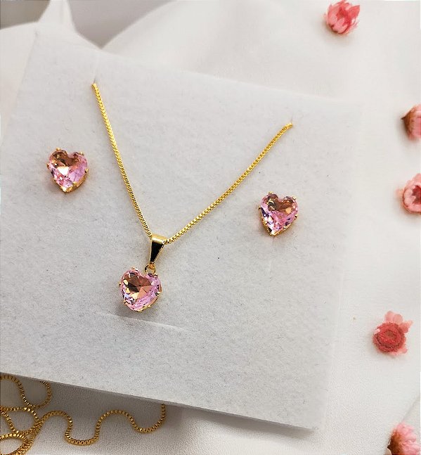 Conjunto coração rosa