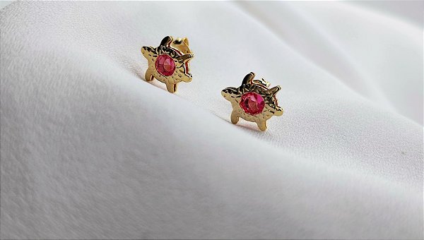 Brinco de tartaruguinha com pedra rosa