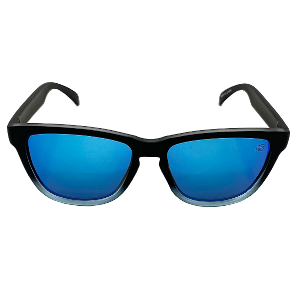 Óculos de sol esportivo Polarizado - Preto degradê c/ azul espelhado