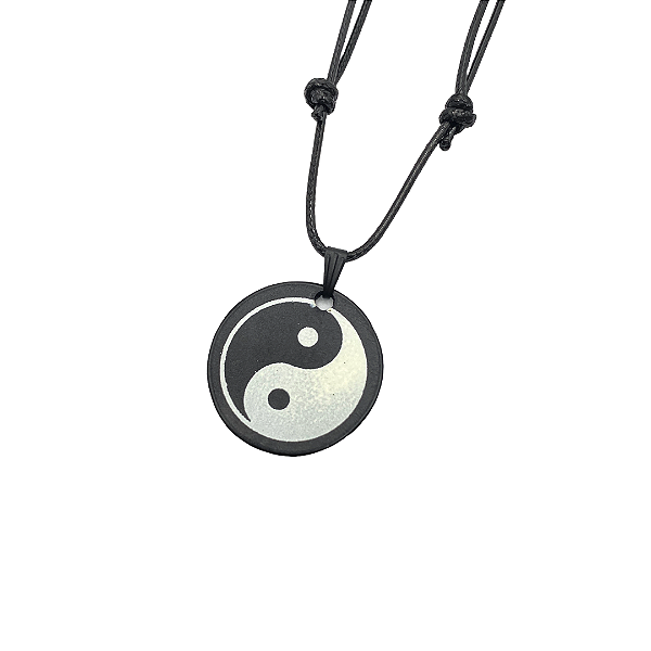 Colar cordão ajustável de couro pingente YIN YANG