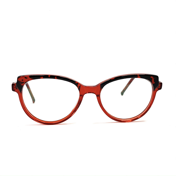 Óculos de grau - Acetato modelo em leve gatinho na cor vermelho com detalhes em preto