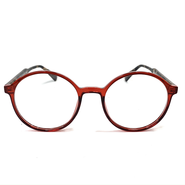 Óculos de grau - Armação em acetato modelo arredondado na cor vermelho com haste em animal print