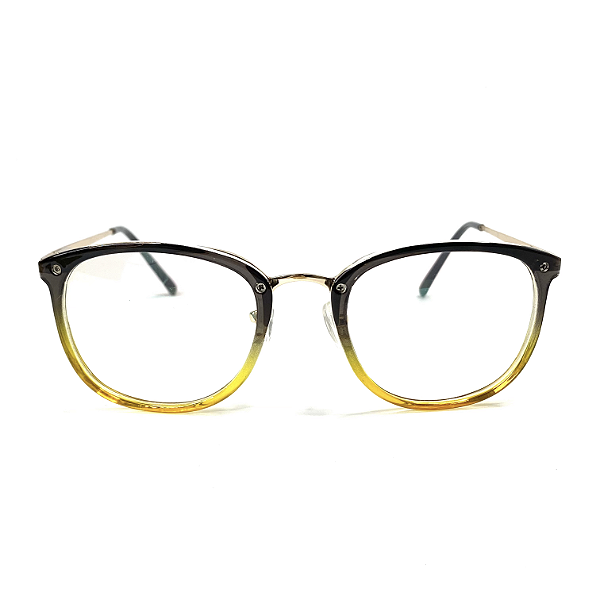 Óculos de grau - Acetato com metal modelo redondo na cor preto com amarelo