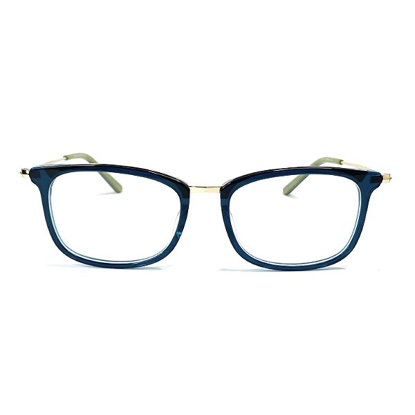 Óculos de grau - Acetato Armação quadrada na cor azul ponte e haste em metal no dourado