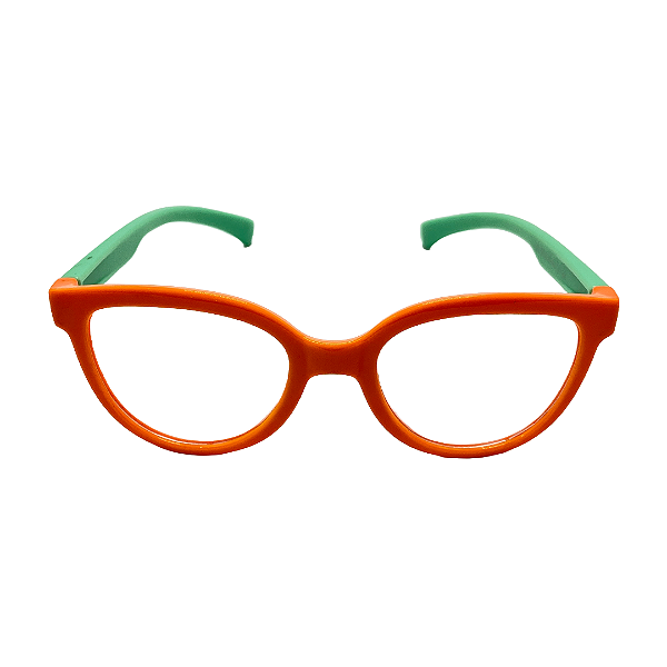 Óculos de grau Infantil- Acetato laranja com haste verde turquesa