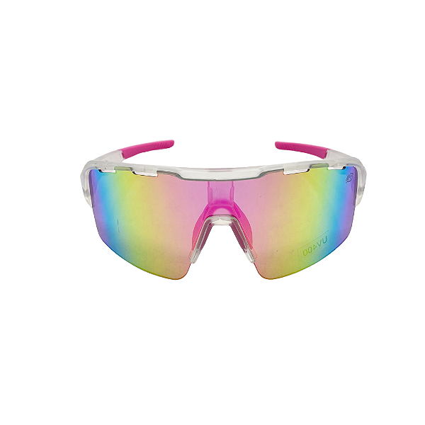 Óculos de sol esportivo Aero - Armação transparente na cor rosa e lente espelhada na cor camaleão