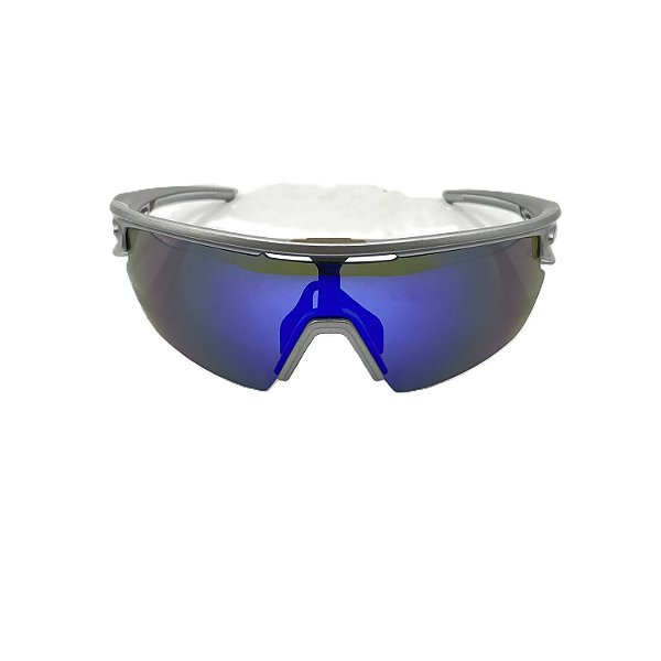 Óculos de sol esportivo Haiti - Armação na cor prata e lente azul espelhado