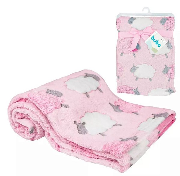 Manta Antialérgico Bebê Ovelhas Rosa - Buba