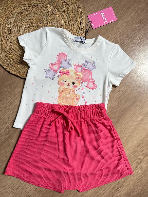 Conjunto Infantil Kukiê - Short Saia gatinha
