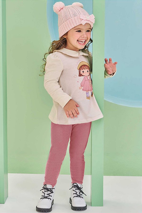 Conjunto de Bata em Cotton e Calça Legging em Canelado Kukiê