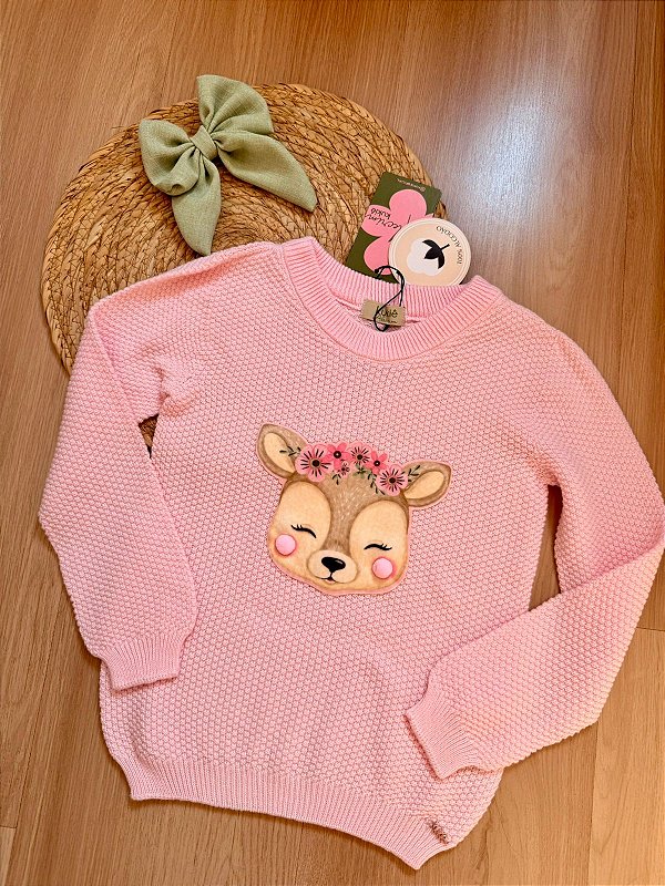 Casaco Infantil Kukiê Inverno Rosa Claro Cervo Tricot