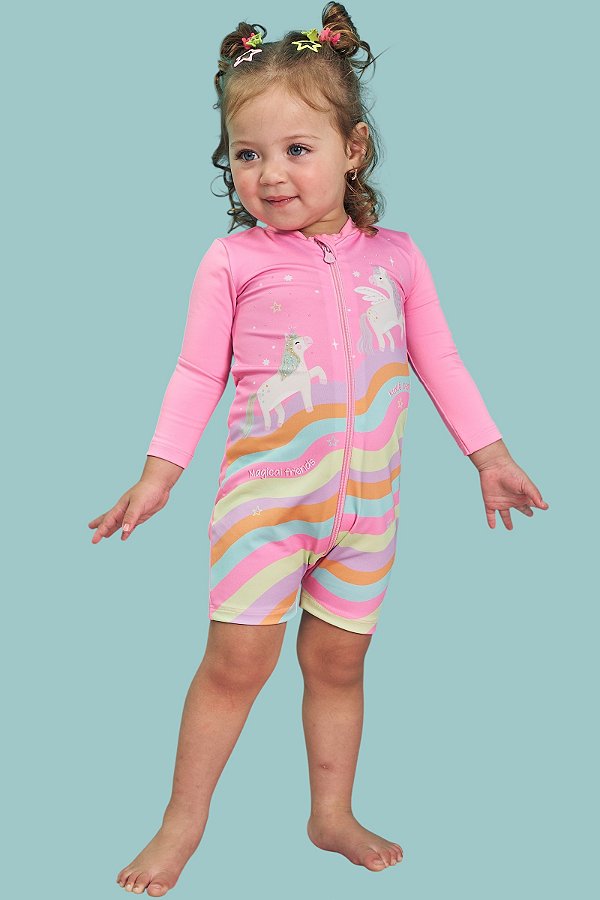 Macacão em Malha com Proteção UV50 + Kukiê Bebê Menina