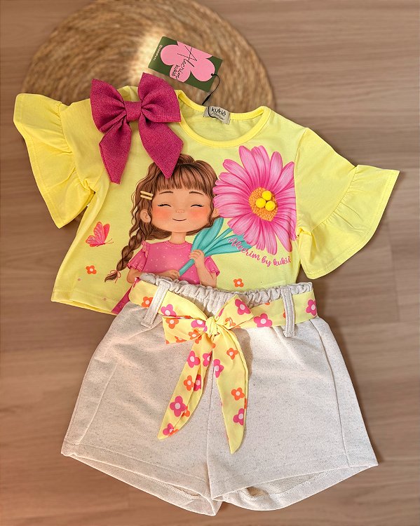 Conjunto de Blusa Boxy e Shorts em Moletom - Kukiê Infantil Menina