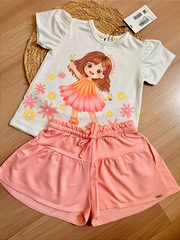 Conjunto Kukiê Bebê Menina - Bata em Malha Fresh e Shorts