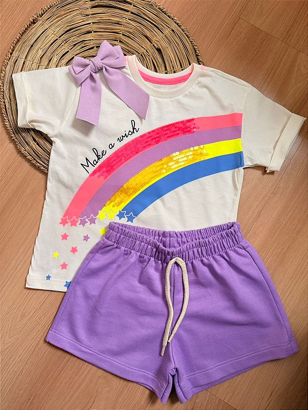 Conjunto Infantil Menina Arco íris com paetê