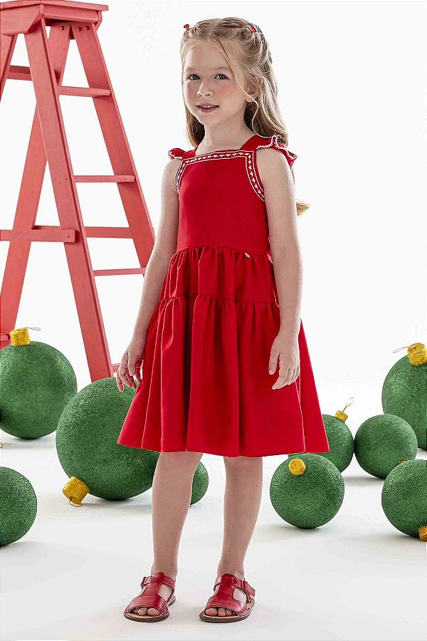 Vestido Mon Sucré Infantil Menina em Tricoline Natal