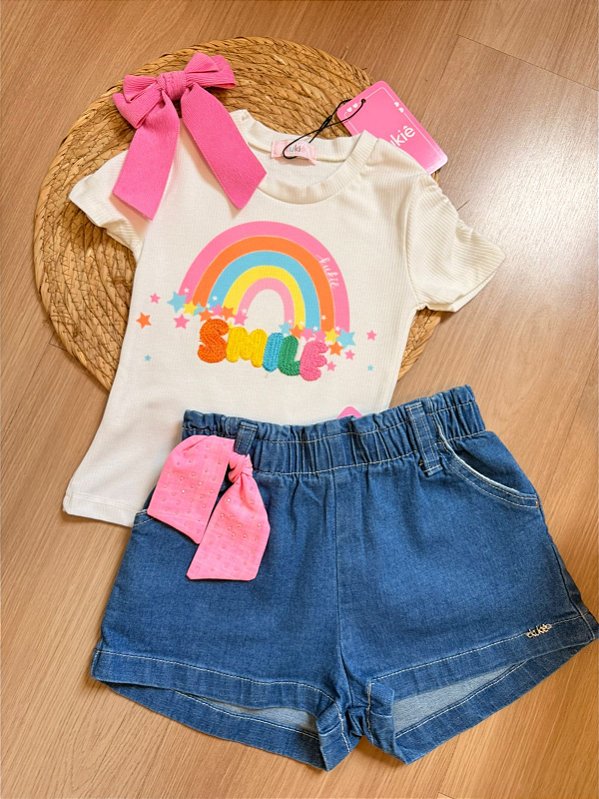 Conjunto Kukiê Smile com short Jeans Menina