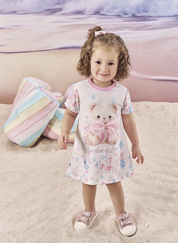 Vestido Bebê Menina Cinti Ursinha com Laço