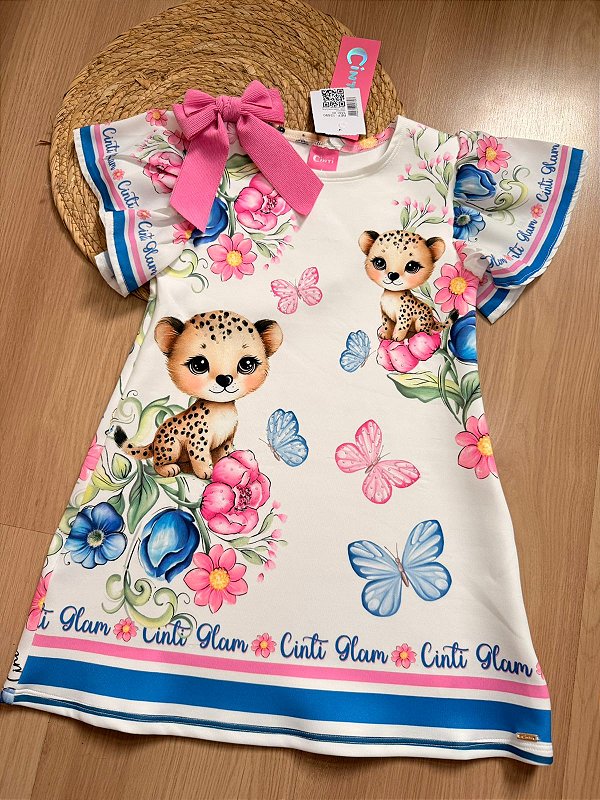 Vestido Infantil Cinti Verão Branco Oncinha Floral