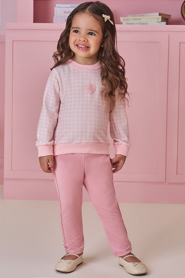 Conjunto de Blusão em Moletom e Calça Legging em Termoskin Peluciado - Kukiê Bebê Menina