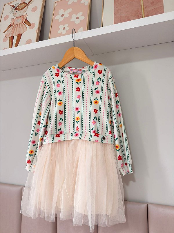 Vestido em Plush com saia em tule Mon Sucré