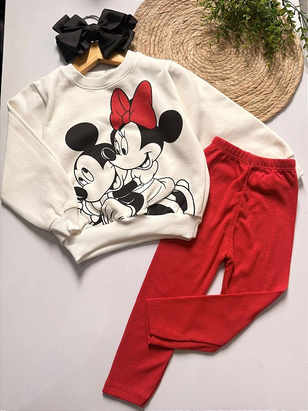 Conjunto Infantil Menina Minnie e Mickey em moletom Premium