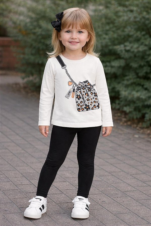Conjunto Infantil Menina Estampado Bolsa Oncinha