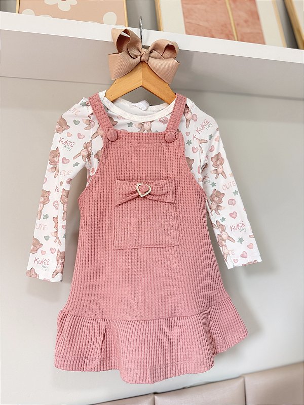 Conjunto de Body em Malha Comfy e Salopete - Kukiê Bebê Menina