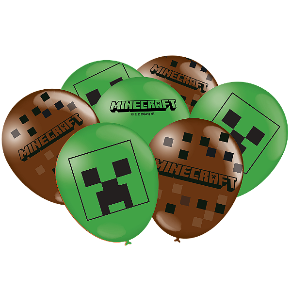 Balão de Festa Decorado Especial 9" (23cm) - Minecraft - 25 Unidades - Festcolor