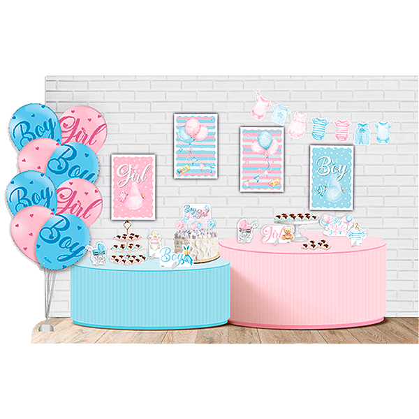 Kit Festa Chá Revelação Azul e Rosa - 62 Itens - Festcolor