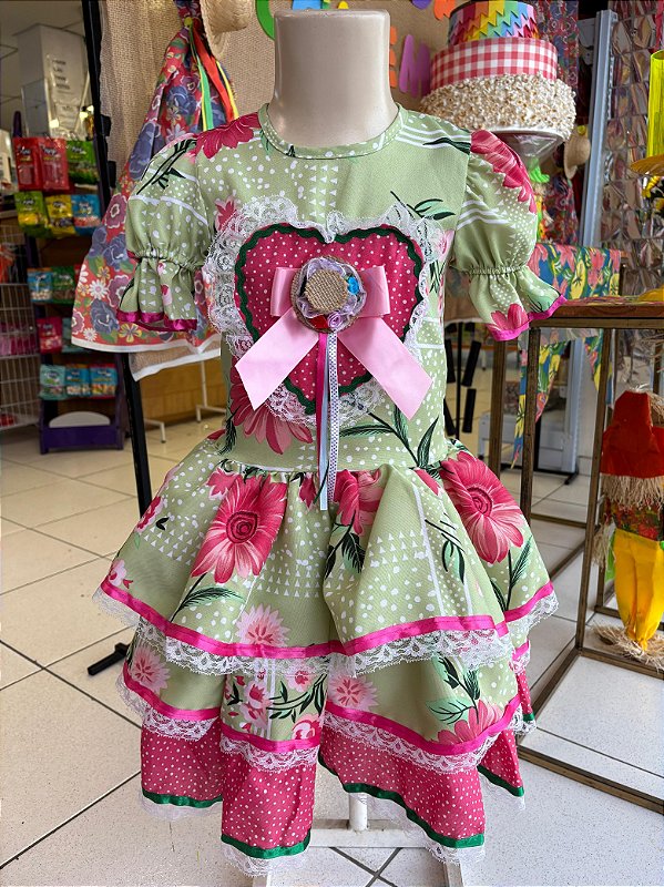 Vestido Junino Florido Com Coração