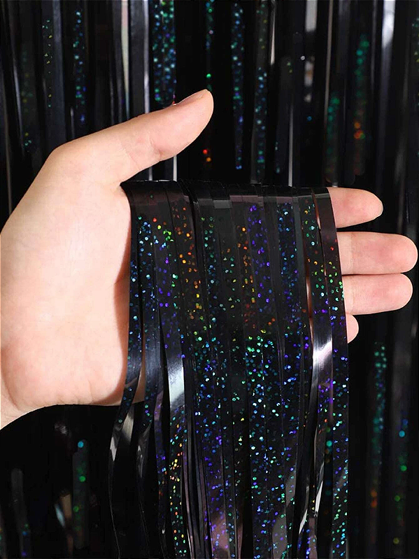 Cortina Decorativa Holográfica Preta – 1 x 2 m