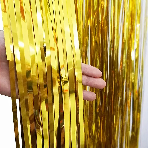 Cortina Decorativa Metalizada Dourada – 1 x 2 m