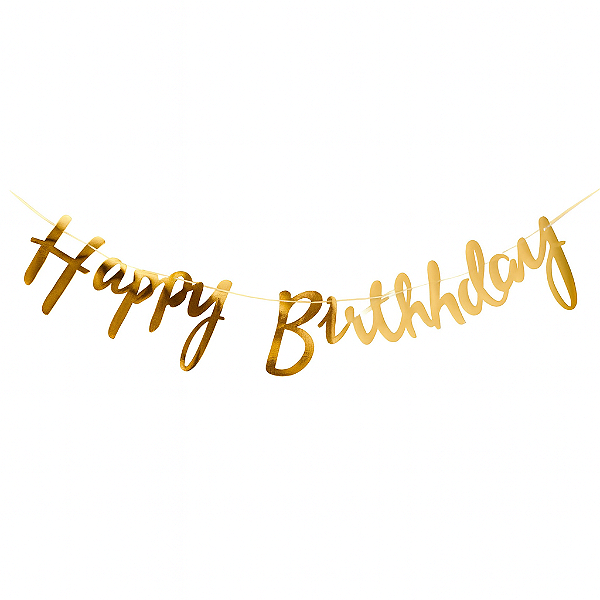 Faixa Papel Metalizado Happy Birthday – 3 metros – 1 unidade – Dourado