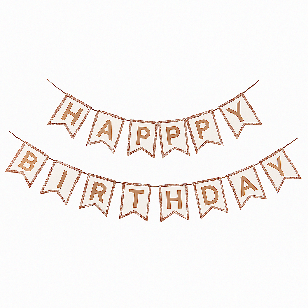 Faixa Happy Birthday Impressão Glitter – Ouro Rosé – 12x16 cm – 5 metros – 1 unidade