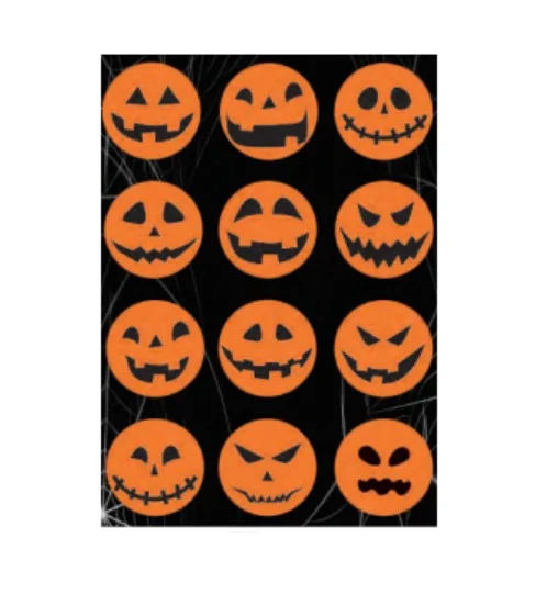 Adesivo Abóbora Halloween – Cartela com 24 Unidades