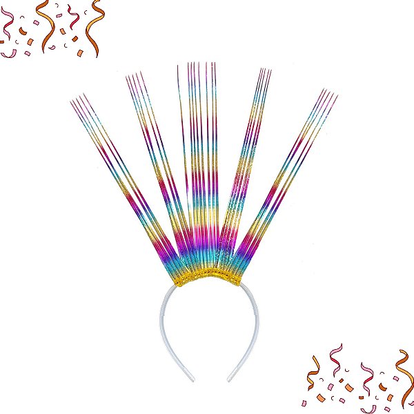 Tiara com Tiras Brilhante – 1 Unidade – Colorido (32 x 45 cm)