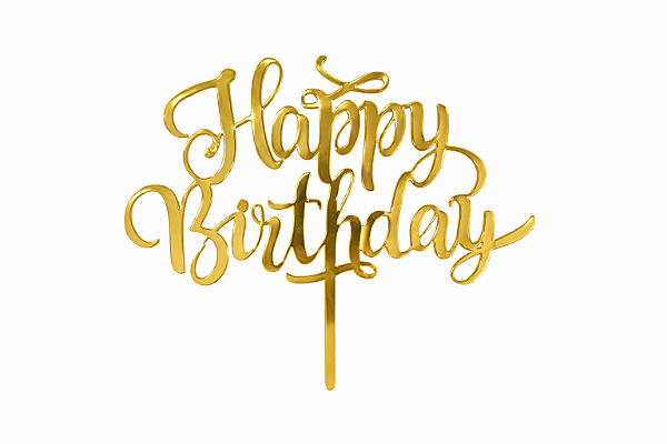 Topo de Bolo Acrílico Happy Birthday Dourado Mod. 2 – 18 cm x 12 cm