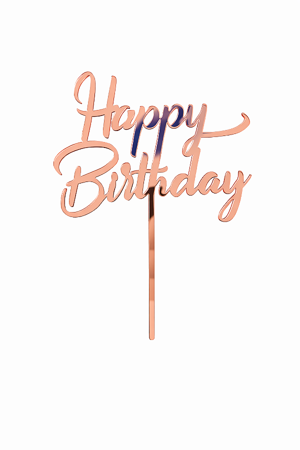 Topo de Bolo Acrílico Happy Birthday Rose Let – 18 cm x 12 cm