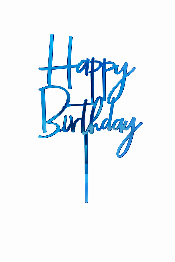 Topo de Bolo Acrílico Happy Birthday Azul Mod. 1 – 18 cm x 12 cm