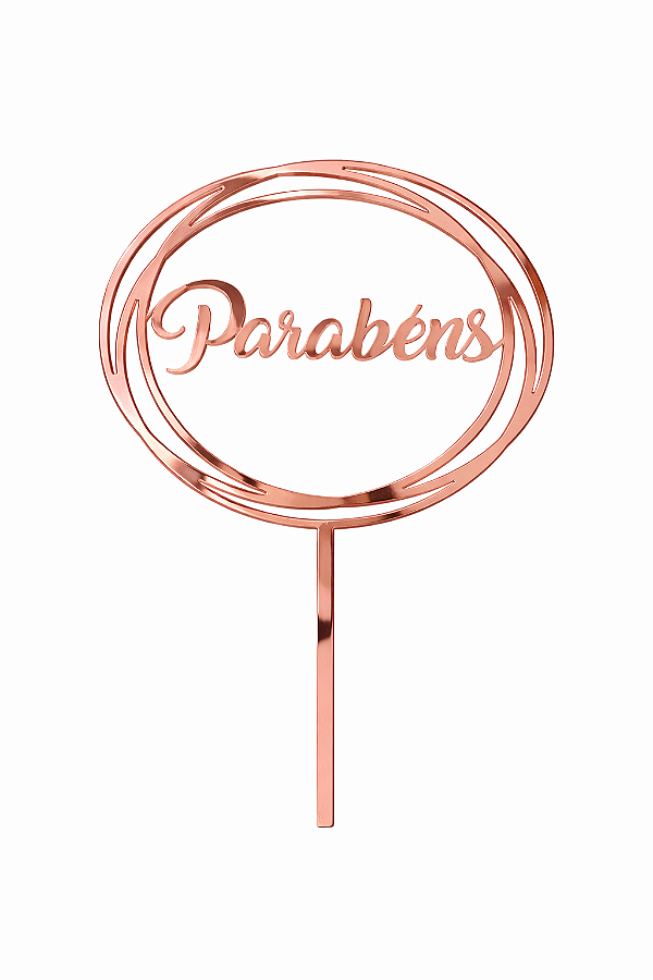 Topo de Bolo Acrílico Parabéns Redondo Rose Gold – 18 cm x 12 cm