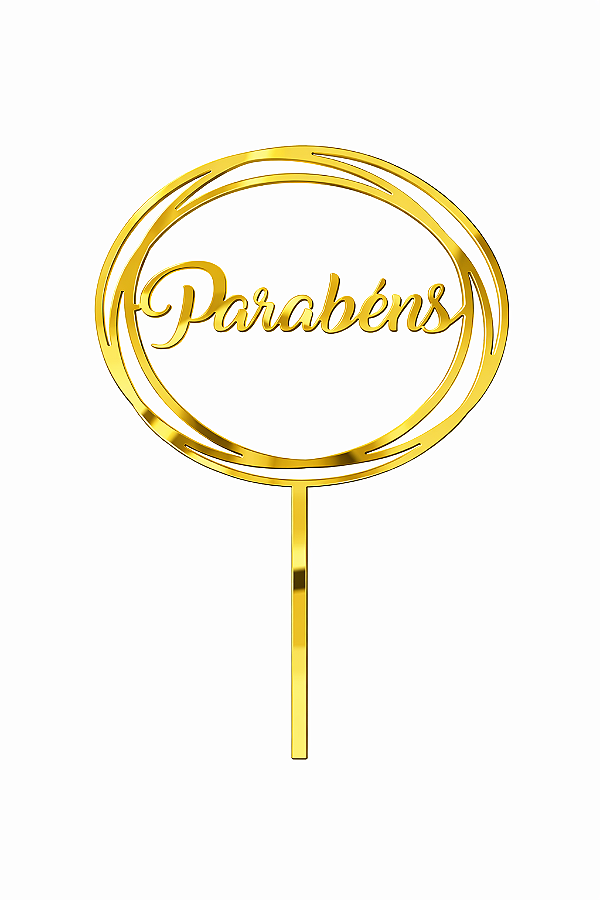 Topo de Bolo Acrílico Parabéns Redondo Dourado – 18 cm x 12 cm