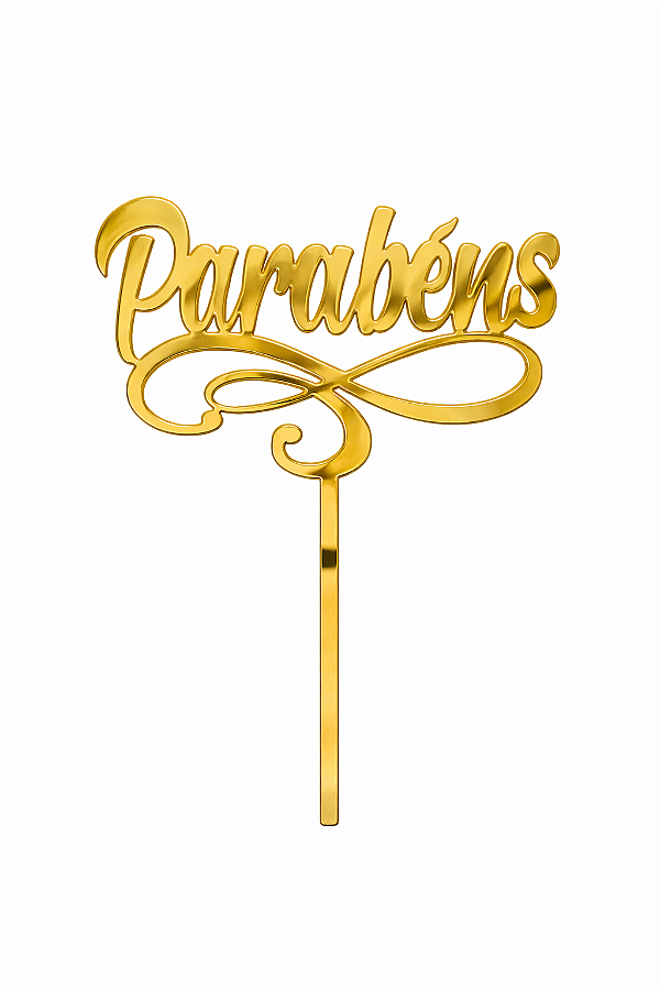 Topo de Bolo Acrílico Parabéns Dourado – 18 cm x 12 cm