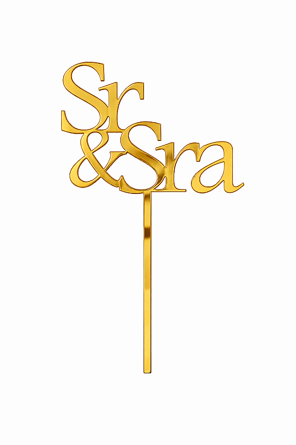 Topo de Bolo Acrílico Sr e Sra Dourado – 18 cm x 12 cm