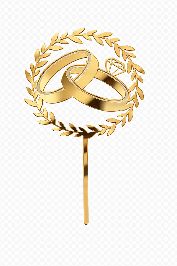 Topo de Bolo Acrílico Alianças Dourado – 18 cm x 12 cm