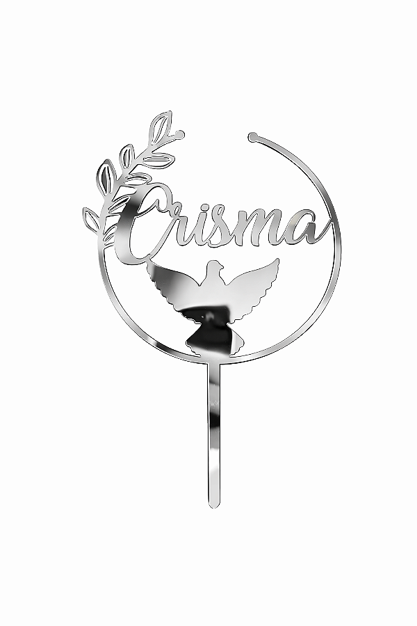 Topo de Bolo Acrílico Crisma Prata – 18 cm x 12 cm