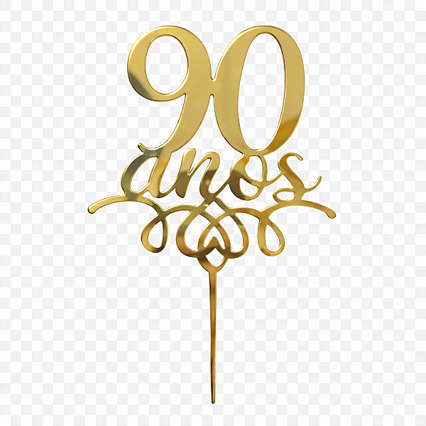 Topo de Bolo Acrílico 90 Anos Dourado – 18 cm x 12 cm