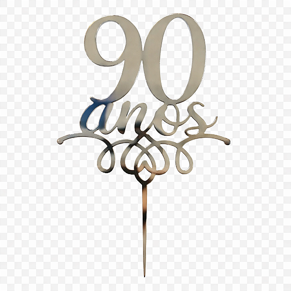 Topo de Bolo Acrílico 90 Anos Prata – 18 cm x 12 cm
