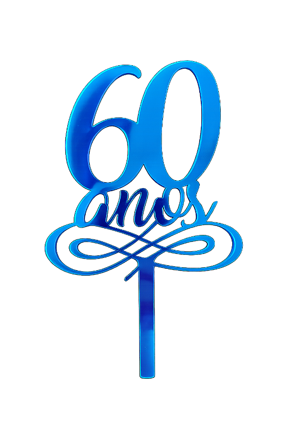 Topo de Bolo Acrílico 60 Anos Azul – 18 cm x 12 cm